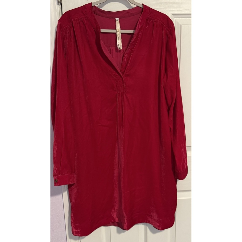 Uncle Frank Velvet Shift Dress Bright Red Holiday Party Pockets Knee Length LG